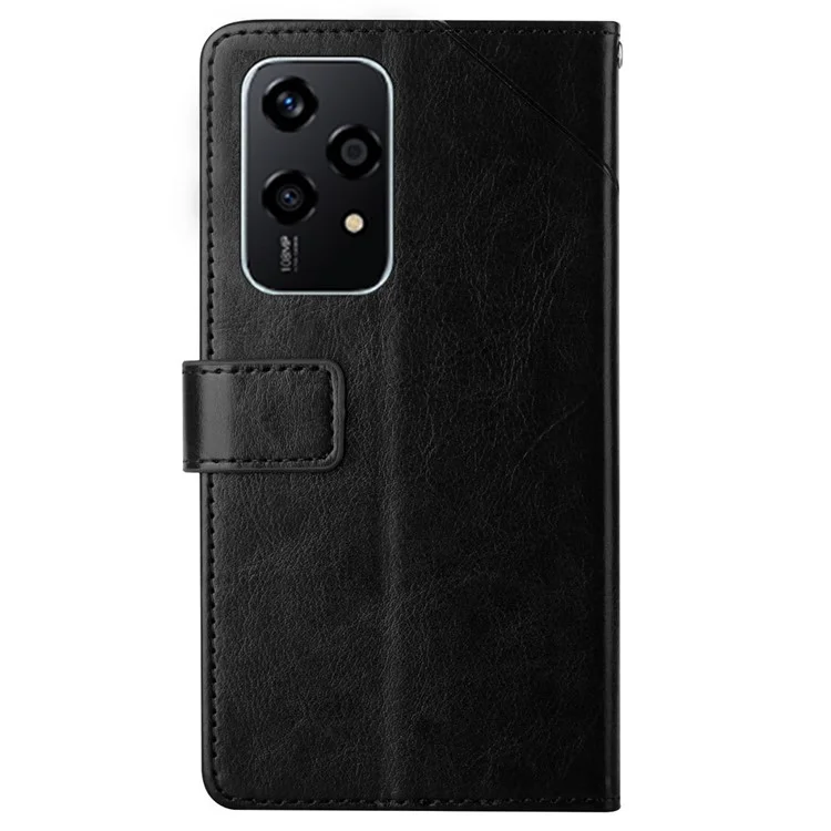 For Honor 200 Lite Case with Wrist Strap Y Shaped Lines Imprint Leather Phone Cover - Black