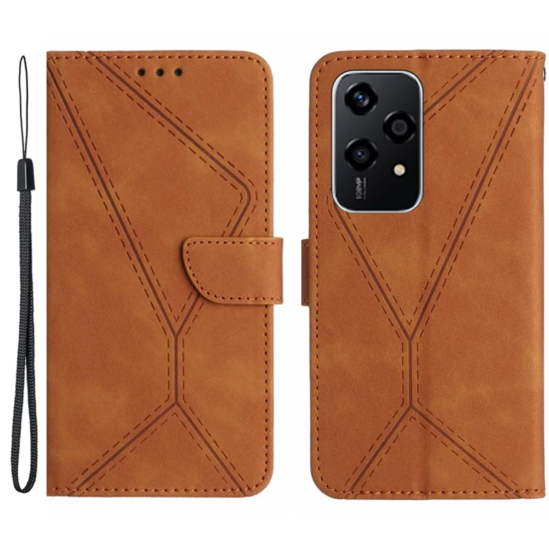 HT05 For Honor 200 Lite Case Lines Imprinted Leather Flip Magnetic Phone Cover - Marrón