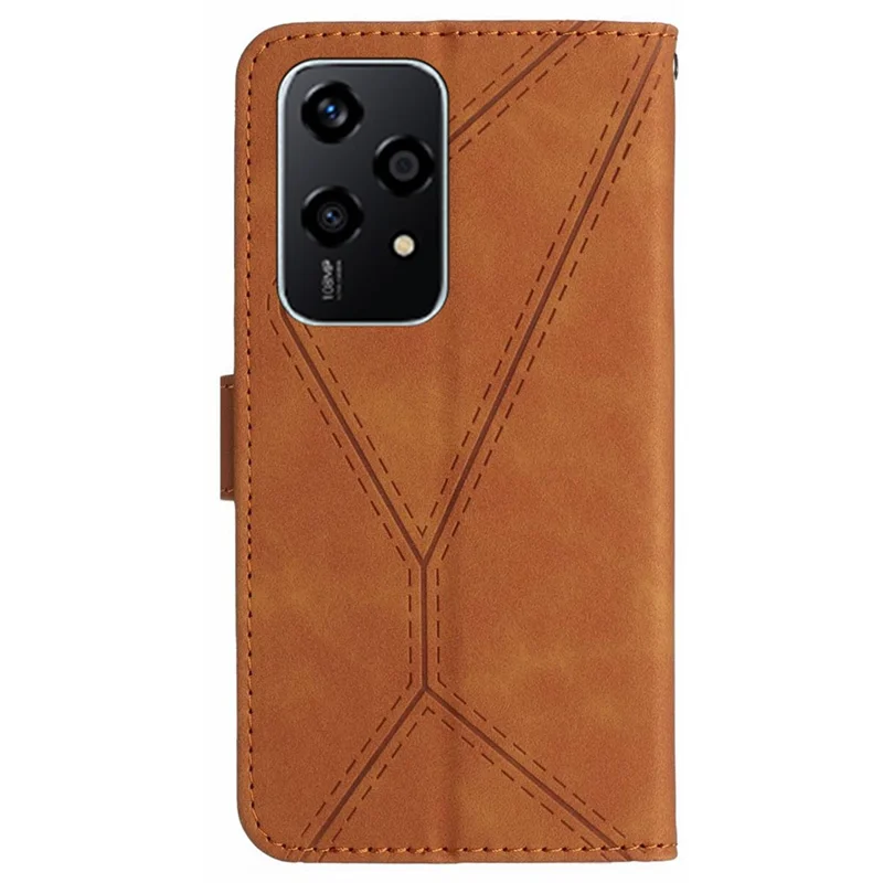 HT05 For Honor 200 Lite Case Lines Imprinted Leather Flip Magnetic Phone Cover - Marrón