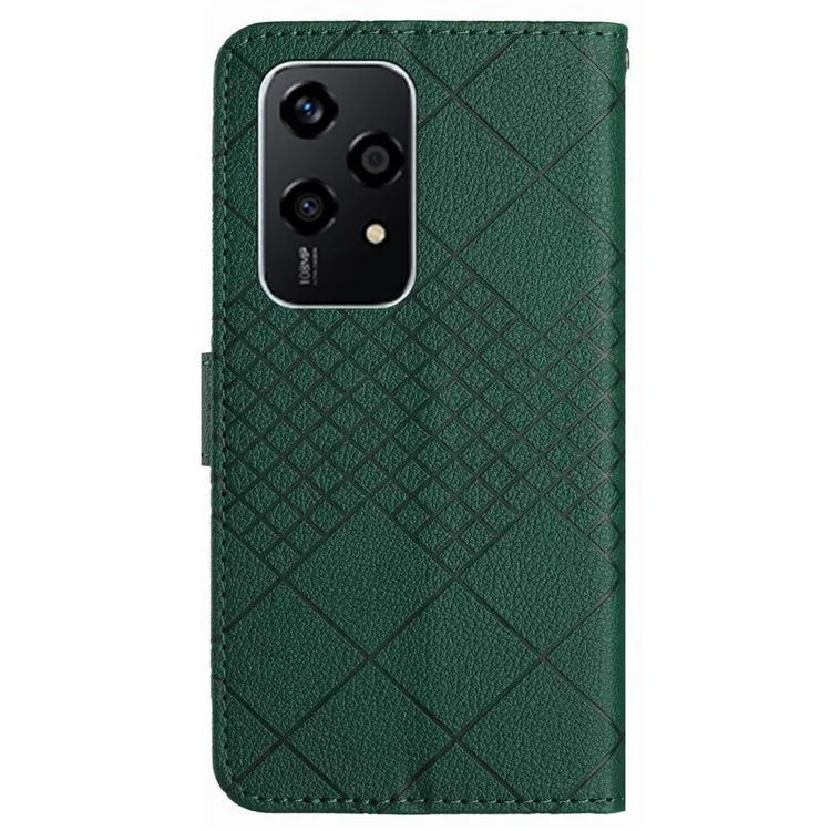 HT06 For Honor 200 Lite Magnetic Phone Case Rhombus Pattern Leather Stand Cover - Green