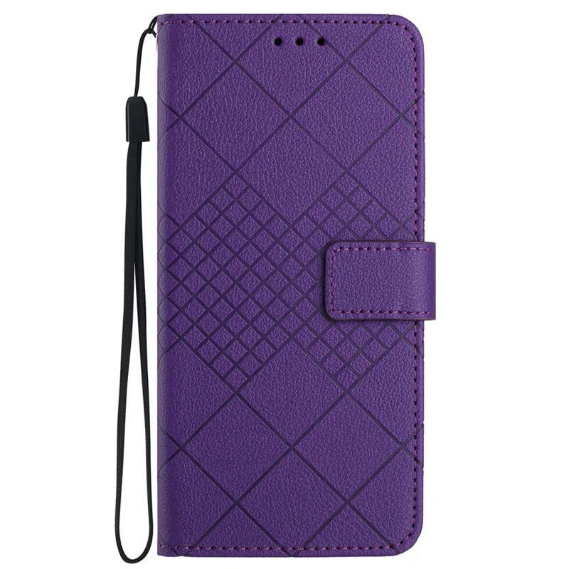 HT06 For Honor 200 Lite Magnetic Phone Case Rhombus Pattern Leather Stand Cover - Dark Purple
