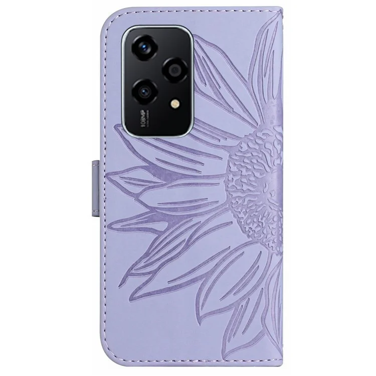 HT04 For Honor 200 Lite Case Imprinted Sunflower Leather Smartphone Cover with Shoulder Strap - Light Purple