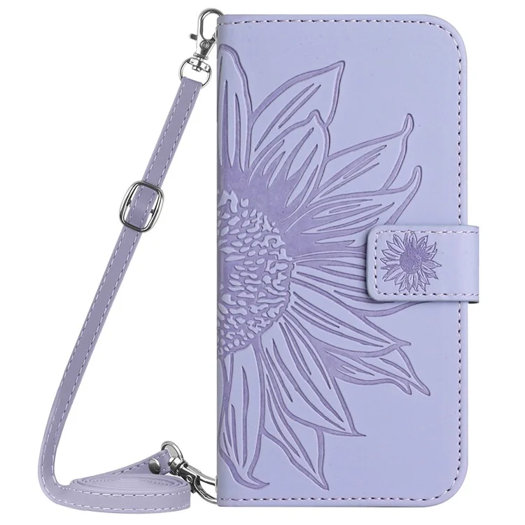 HT04 For Honor 200 Lite Case Imprinted Sunflower Leather Smartphone Cover with Shoulder Strap - Light Purple