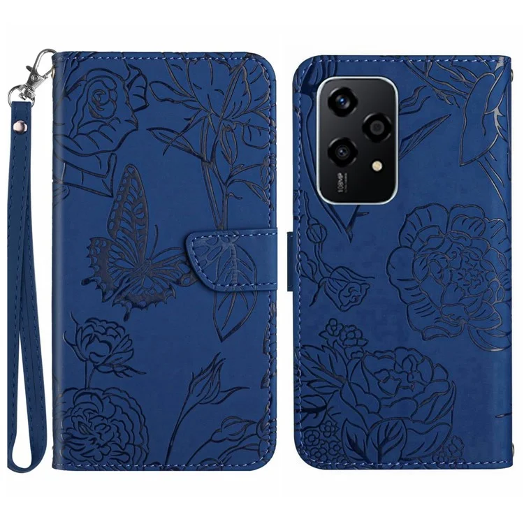HT03 For Honor 200 Lite Funda de Piel Estampada con Protección Completa y Cartera - Azul