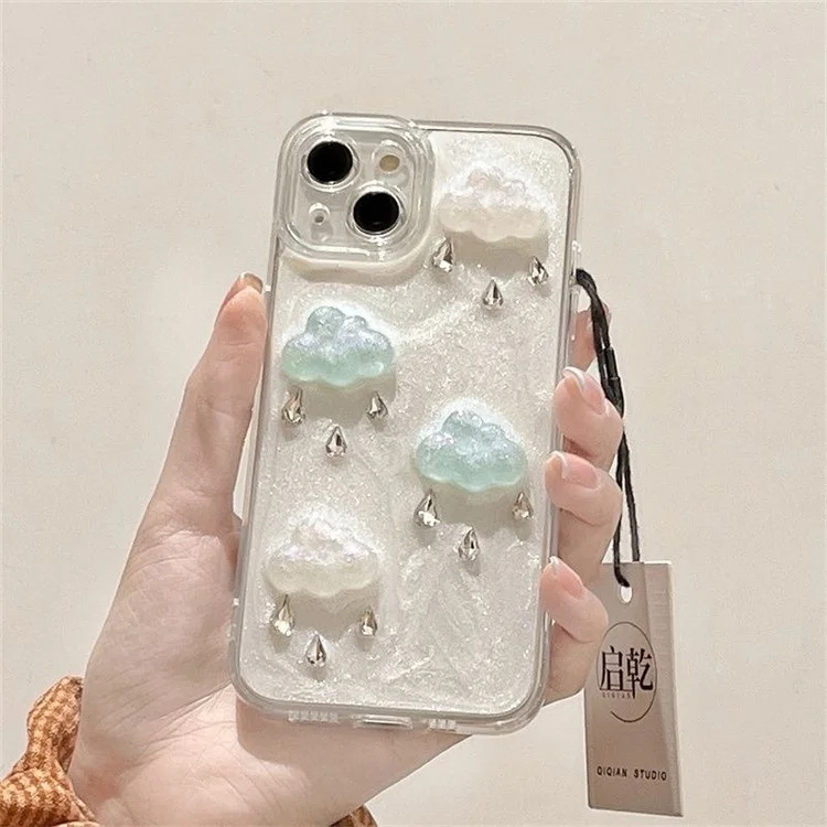 Para iPhone 14 Plus TPU+PC Case 3D Cloud Decor Drop Protection Epoxy Cover (Precise Lens Cutouts)