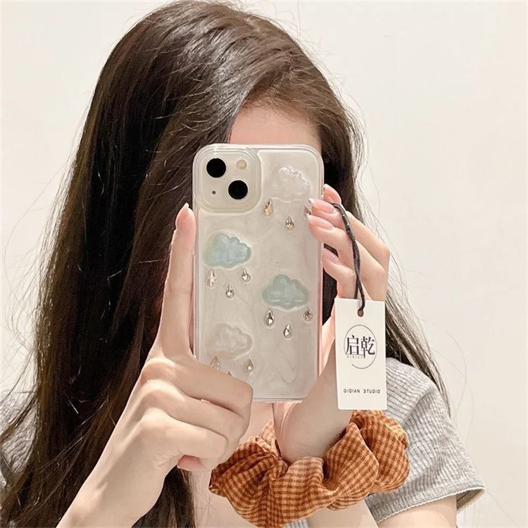 Para iPhone 14 Plus TPU+PC Case 3D Cloud Decor Drop Protection Epoxy Cover (Precise Lens Cutouts)