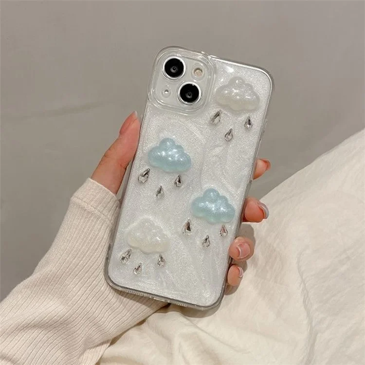 Para iPhone 14 Plus TPU+PC Case 3D Cloud Decor Drop Protection Epoxy Cover (Precise Lens Cutouts)