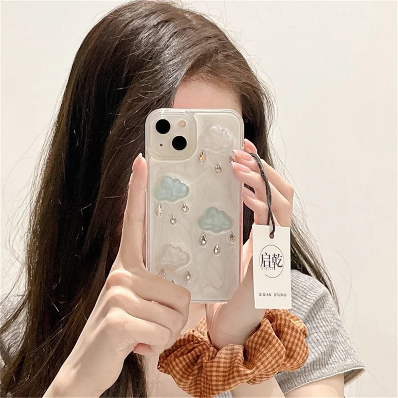 Custodia per iPhone 15 Cover 3D Cloud Shimmer Powder Anti-fall TPU+PC (aperture precise per l'obiettivo)