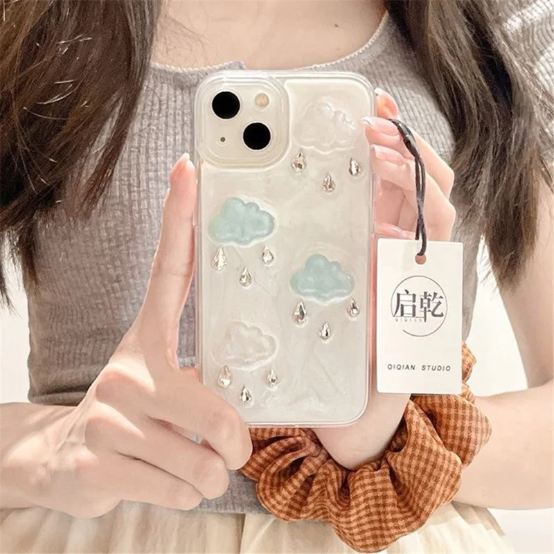 Custodia per iPhone 15 Cover 3D Cloud Shimmer Powder Anti-fall TPU+PC (aperture precise per l'obiettivo)