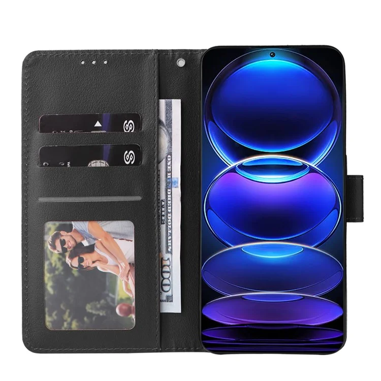 Para Xiaomi Redmi Note 12 Pro+ 5G Leather Case Full Protection Wallet Phone Cover - Preto