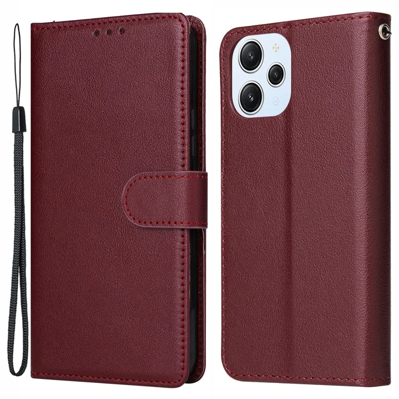 For Xiaomi Redmi 12 4G / 12 5G (Global) Case Anti-Scratch PU Leather Wallet Phone Cover - Wine Red