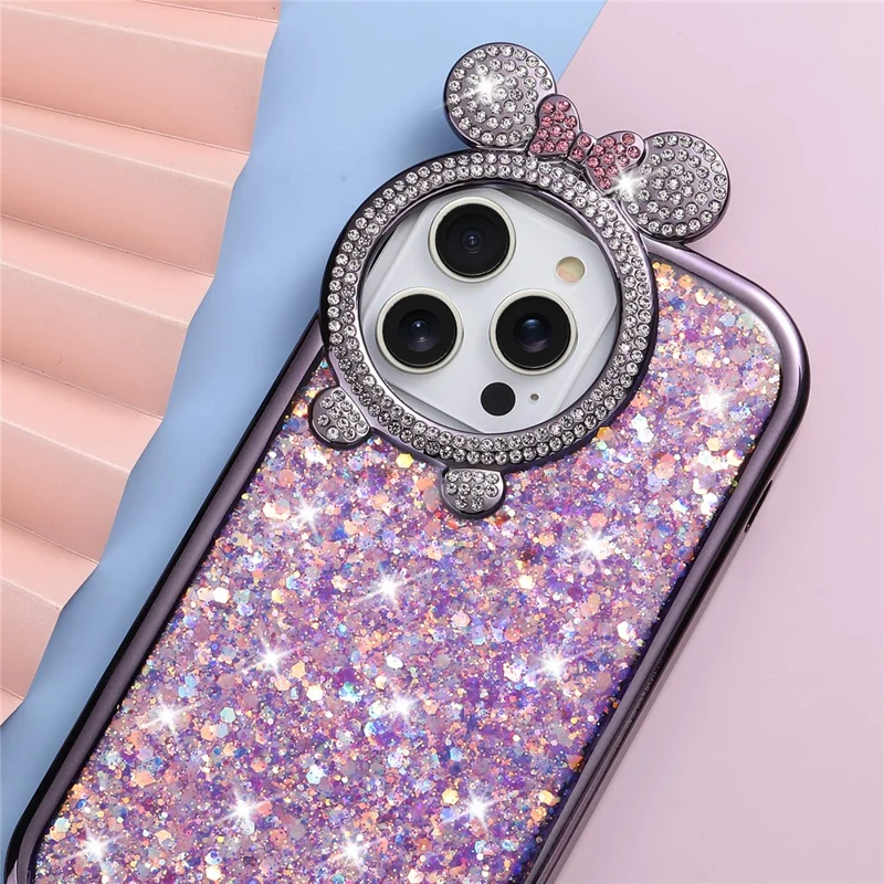For iPhone 14 Pro Max Cell Phone Case Rhinestone Decor Epoxy Sequins TPU Cover - Purple