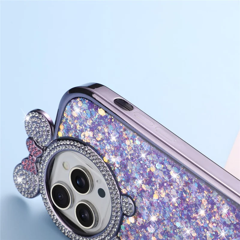 For iPhone 14 Pro Max Cell Phone Case Rhinestone Decor Epoxy Sequins TPU Cover - Purple