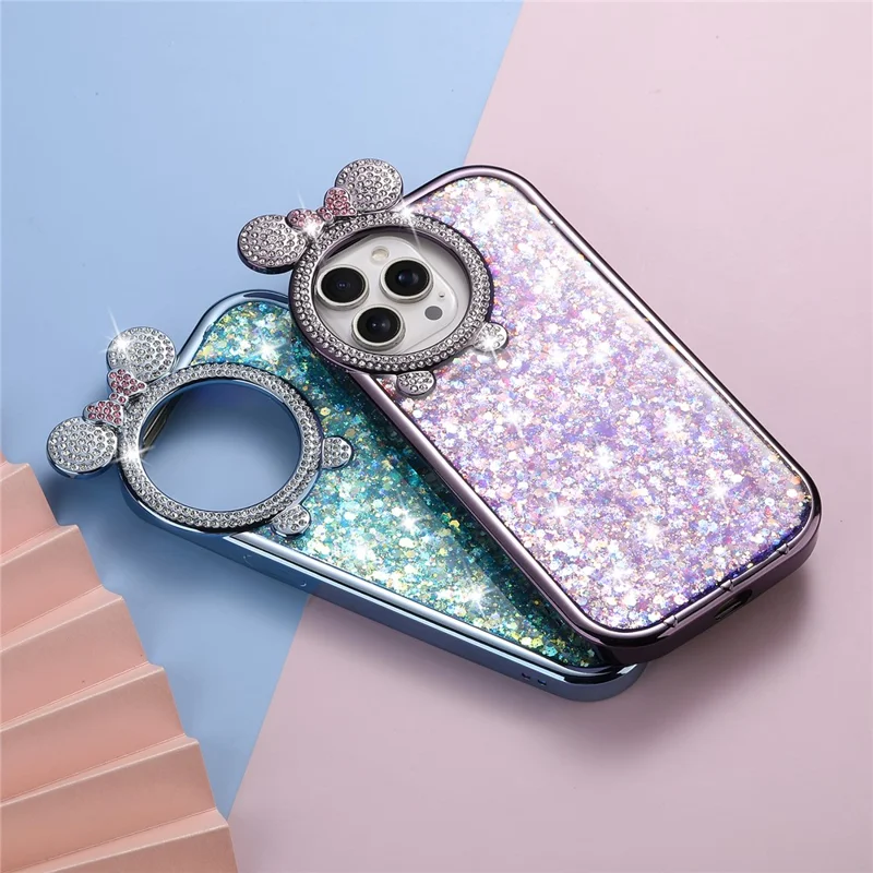 For iPhone 14 Pro Max Cell Phone Case Rhinestone Decor Epoxy Sequins TPU Cover - Purple