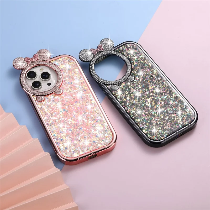 For iPhone 14 Pro Max Cell Phone Case Rhinestone Decor Epoxy Sequins TPU Cover - Purple