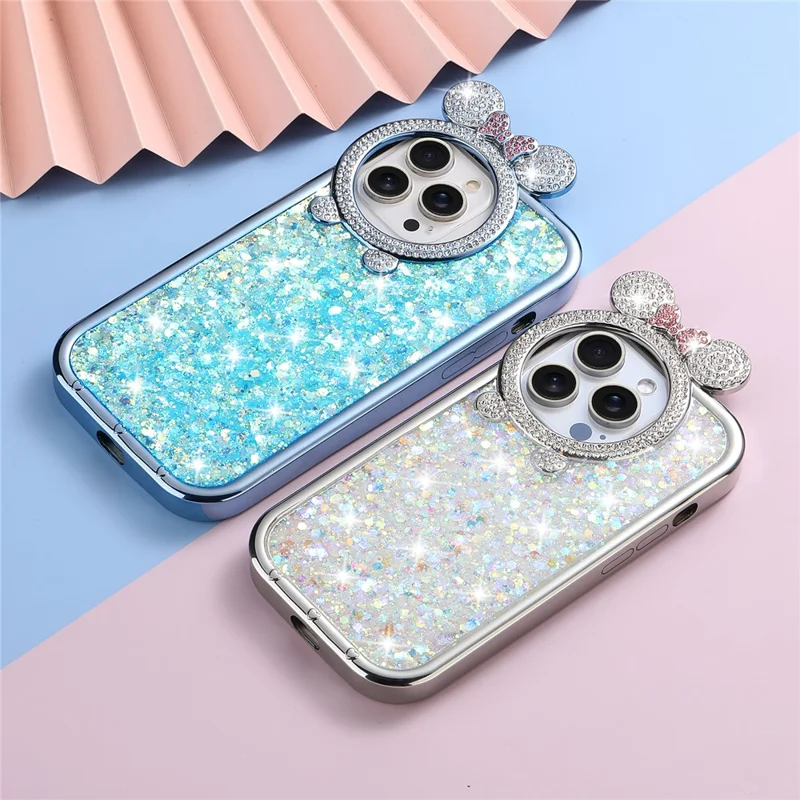 For iPhone 14 Pro Max Cell Phone Case Rhinestone Decor Epoxy Sequins TPU Cover - Purple