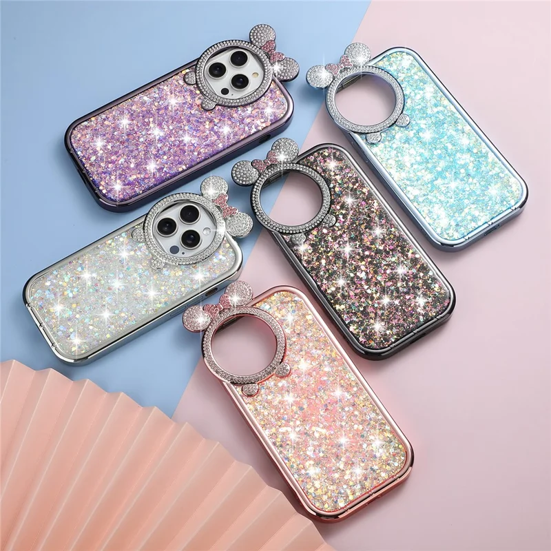 For iPhone 14 Pro Max Cell Phone Case Rhinestone Decor Epoxy Sequins TPU Cover - Purple