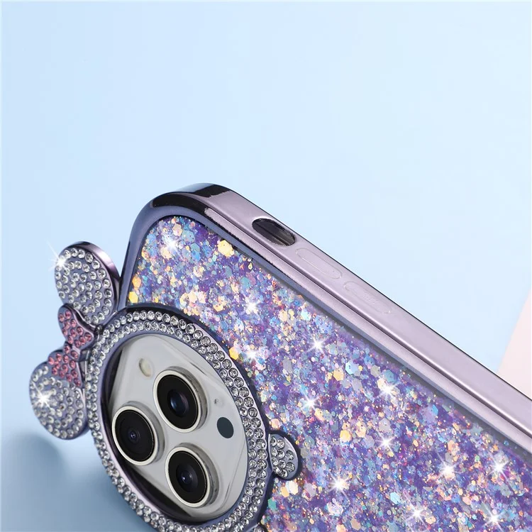 Für iPhone 14 Pro Case Rhinestone Dekor Anti-Drop Epoxy Pailletten TPU Handyhülle - Lila