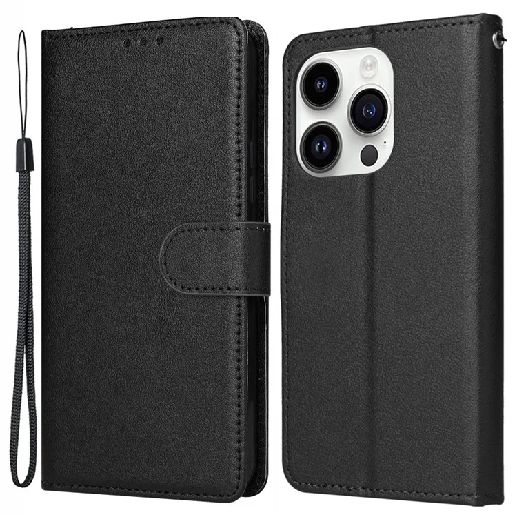 Для iPhone 14 Pro Case Anti-fall PU Leather Stand Flip Phone Cover with Magnetic Clasp - Black