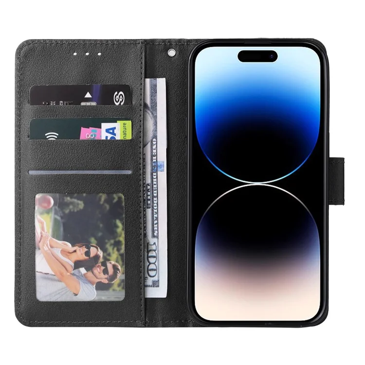 Для iPhone 14 Pro Case Anti-fall PU Leather Stand Flip Phone Cover with Magnetic Clasp - Black