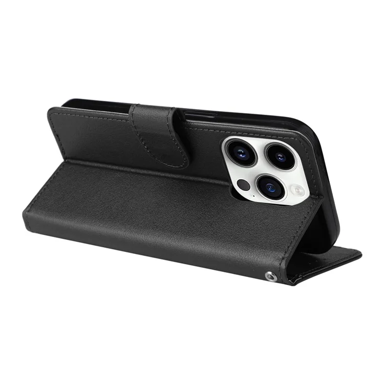 Для iPhone 14 Pro Case Anti-fall PU Leather Stand Flip Phone Cover with Magnetic Clasp - Black