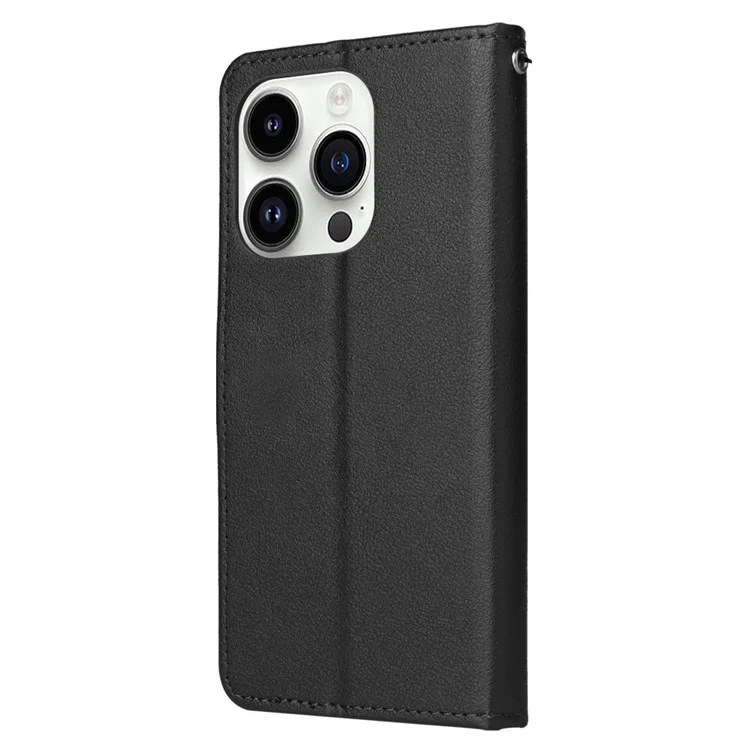 Для iPhone 14 Pro Case Anti-fall PU Leather Stand Flip Phone Cover with Magnetic Clasp - Black