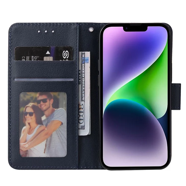 For iPhone 14 Plus Leather Case Wallet Stand Mobile Phone Cover Wholesale - Blue