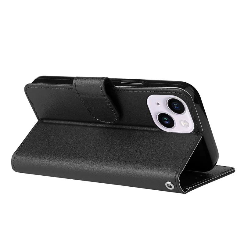 For iPhone 14 Protective Case Anti-Drop PU Leather Wallet Phone Cover - Black