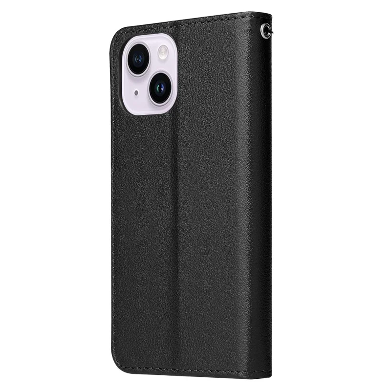 For iPhone 14 Protective Case Anti-Drop PU Leather Wallet Phone Cover - Black