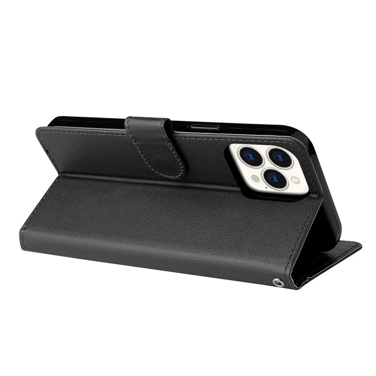 Pour iPhone 13 Pro Max 6,7 pouces Étui en cuir synthétique Portefeuille Flip Phone Cover avec dragonne - Noir