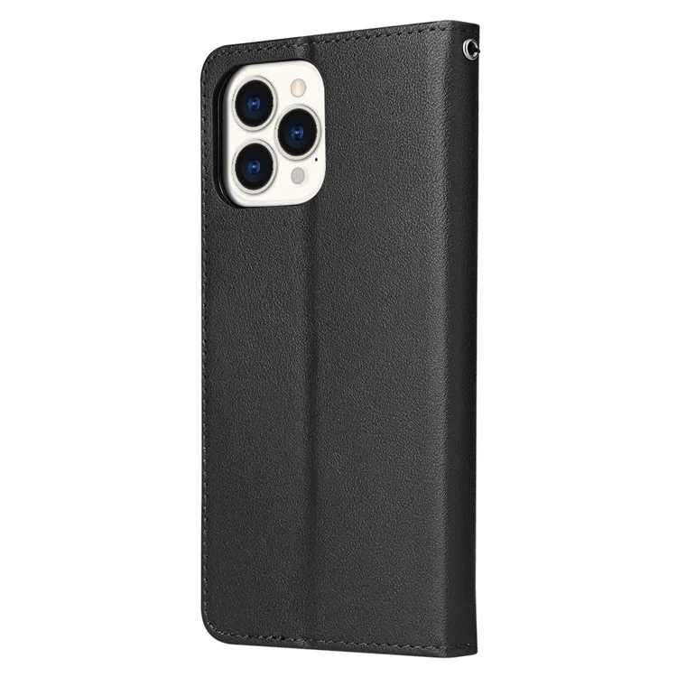 Pour iPhone 13 Pro Max 6,7 pouces Étui en cuir synthétique Portefeuille Flip Phone Cover avec dragonne - Noir