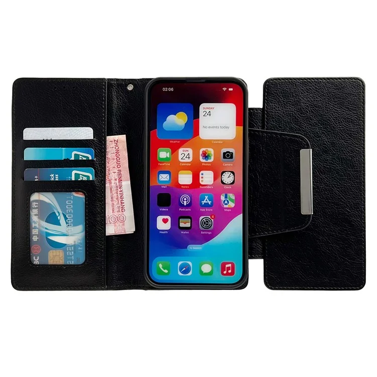 Per iPhone 13 Pro Case Staccabile 2-in-1 Custodia in Pelle Portafoglio - Nero