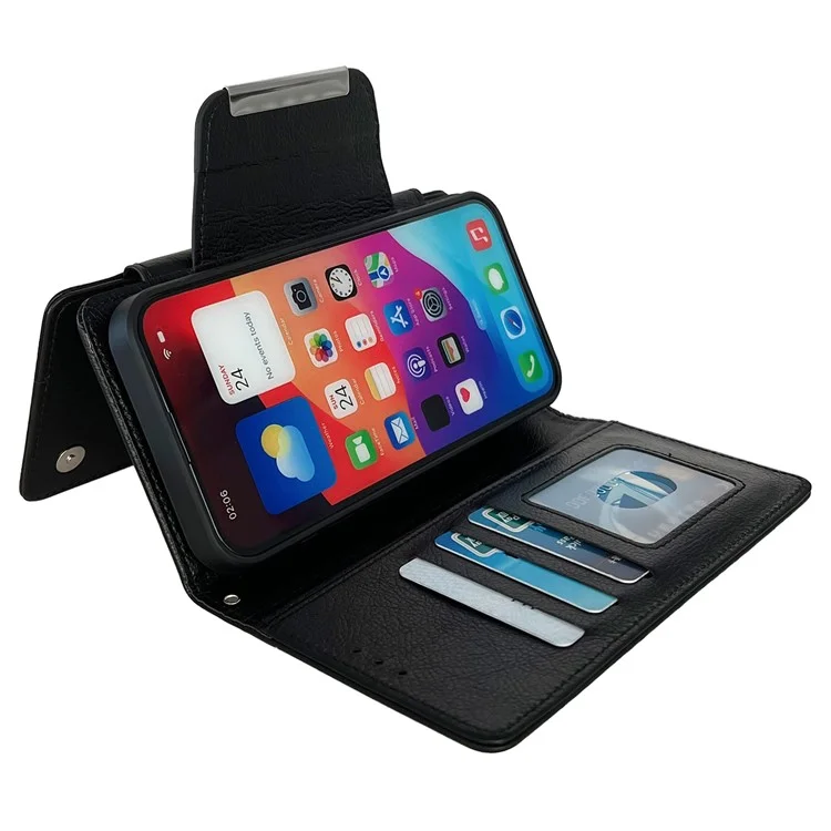 Per iPhone 13 Pro Case Staccabile 2-in-1 Custodia in Pelle Portafoglio - Nero