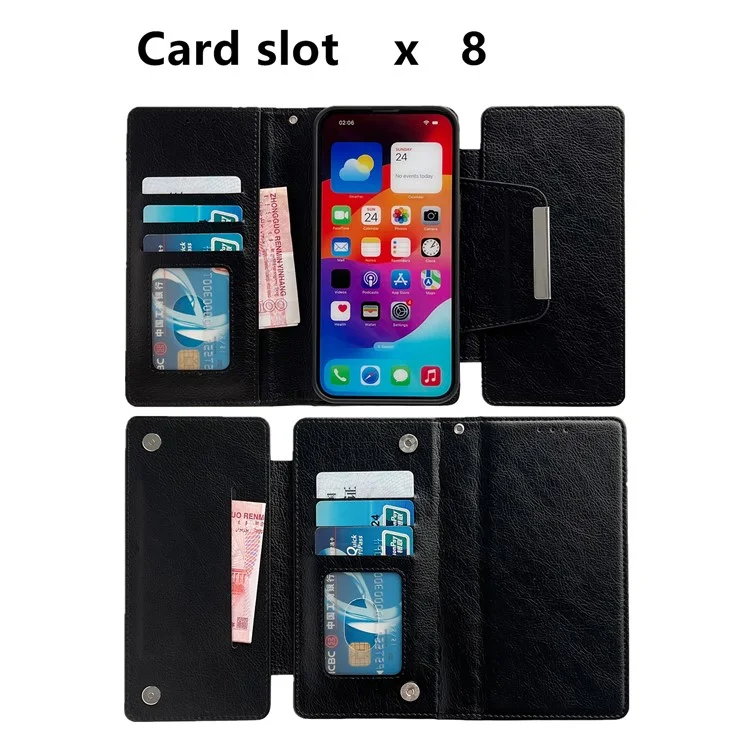 Per iPhone 13 Pro Case Staccabile 2-in-1 Custodia in Pelle Portafoglio - Nero