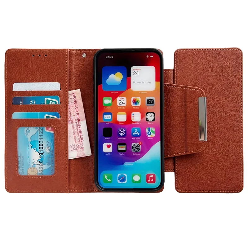 For iPhone 13 Pro Max 6.7 inch Case Detachable Wallet PU Leather+TPU Phone Cover - Brown