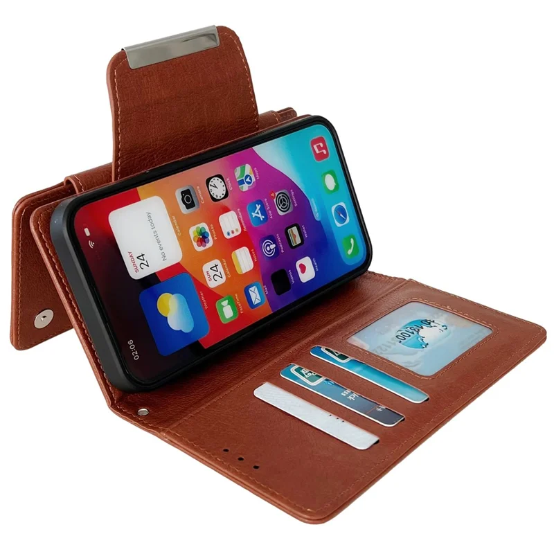 For iPhone 13 Pro Max 6.7 inch Case Detachable Wallet PU Leather+TPU Phone Cover - Brown