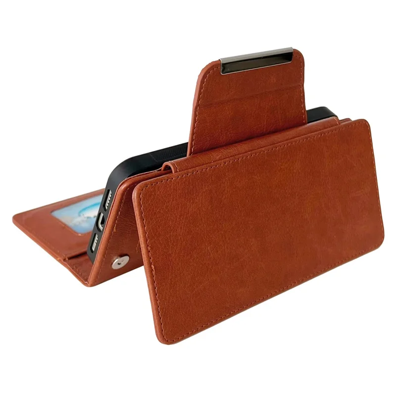 For iPhone 13 Pro Max 6.7 inch Case Detachable Wallet PU Leather+TPU Phone Cover - Brown