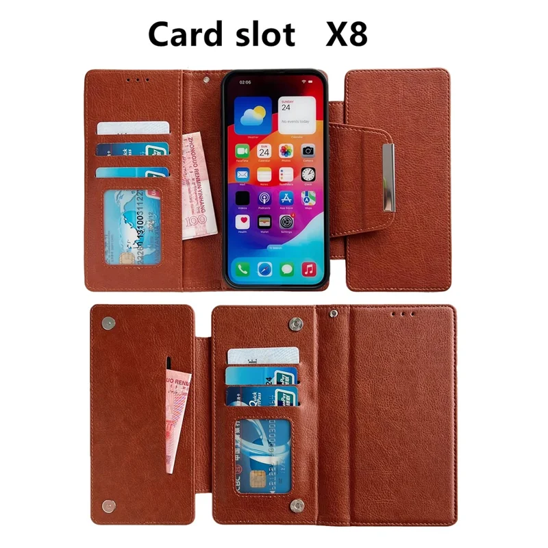 For iPhone 13 Pro Max 6.7 inch Case Detachable Wallet PU Leather+TPU Phone Cover - Brown