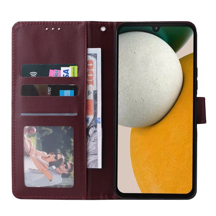 Pour Samsung Galaxy A15 4G Case PU Leather Stand Phone Protector avec 3 fentes pour cartes - Rouge vin