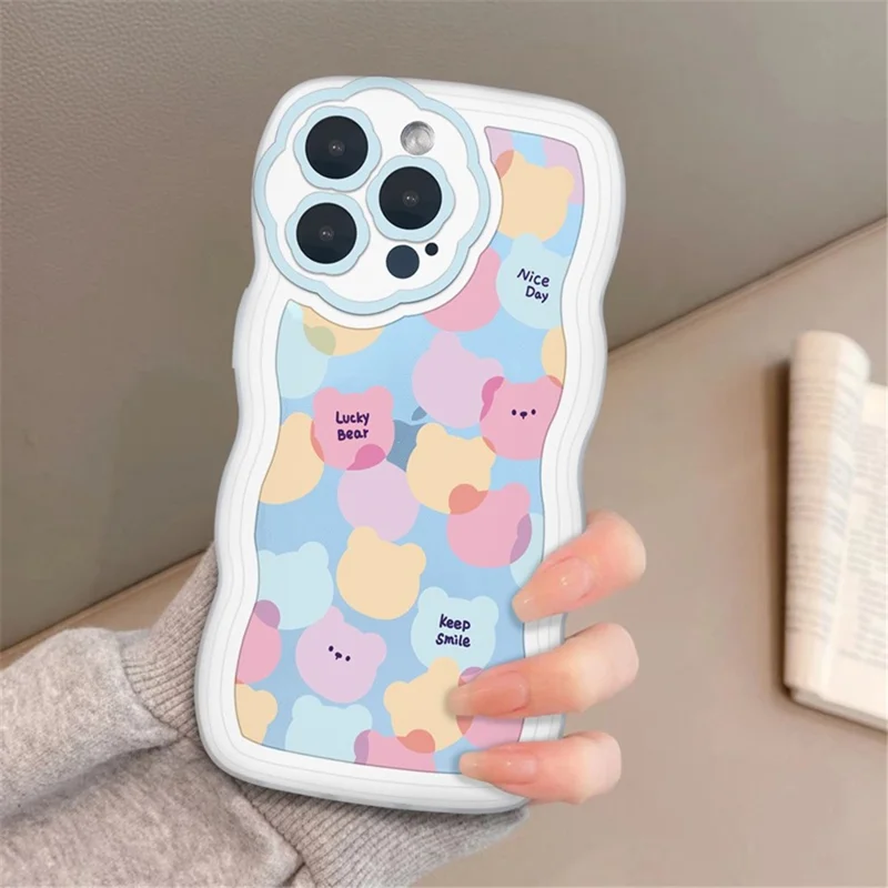 For iPhone 15 Pro Max Cover Cartoon Pattern Precise Lens Cutouts TPU Anti-scratch Phone Case - Bear Head