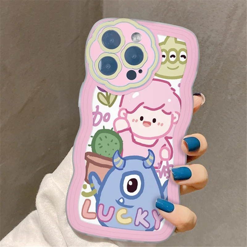 For iPhone 15 Pro Cover Precise Lens Cutouts Cartoon Pattern TPU Protective Phone Case - Girl