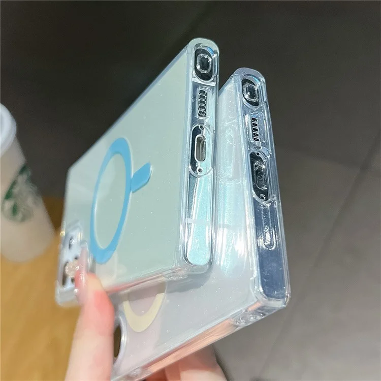 For Samsung Galaxy S22 Ultra 5G Magnetic Phone Case TPU+PC Anti-drop Clear Glitter Cover - Blue