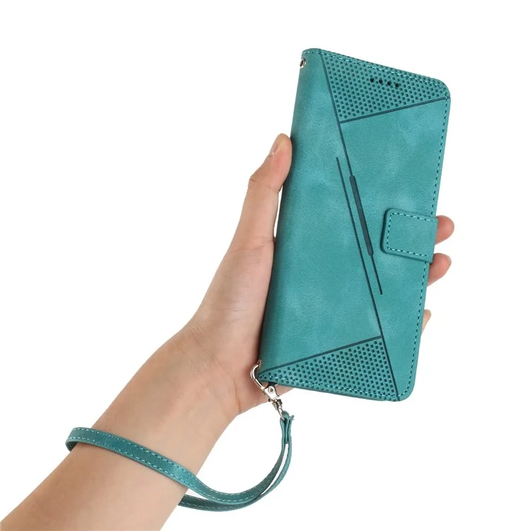 Per Samsung Galaxy M15 5G / F15 5G Custodia Telefono all'Ingrosso Case Wallet Triangolo Impresso in Pelle PU - Verde