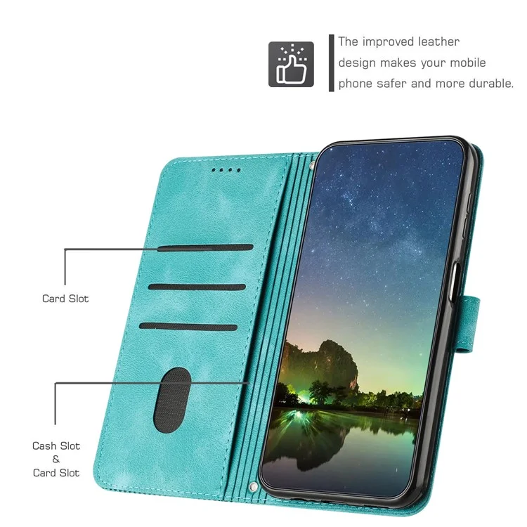 Per Samsung Galaxy M15 5G / F15 5G Custodia Telefono all'Ingrosso Case Wallet Triangolo Impresso in Pelle PU - Verde