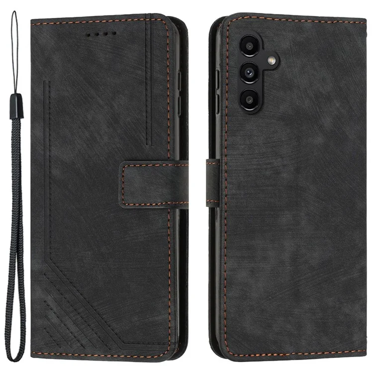 Custodia per telefono in pelle poliuretanica per Samsung Galaxy M15 5G / F15 5G con linee impresse, stand, portafoglio e cover per telefono - Nero