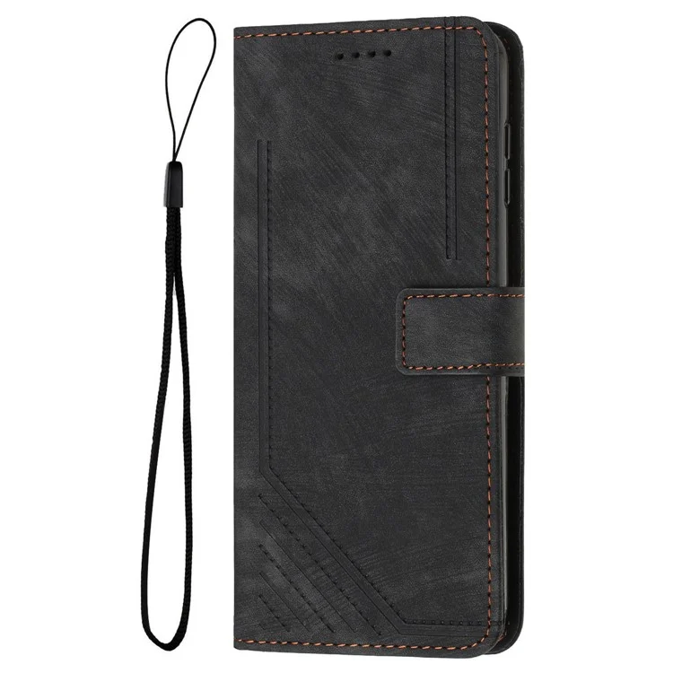 Custodia per telefono in pelle poliuretanica per Samsung Galaxy M15 5G / F15 5G con linee impresse, stand, portafoglio e cover per telefono - Nero