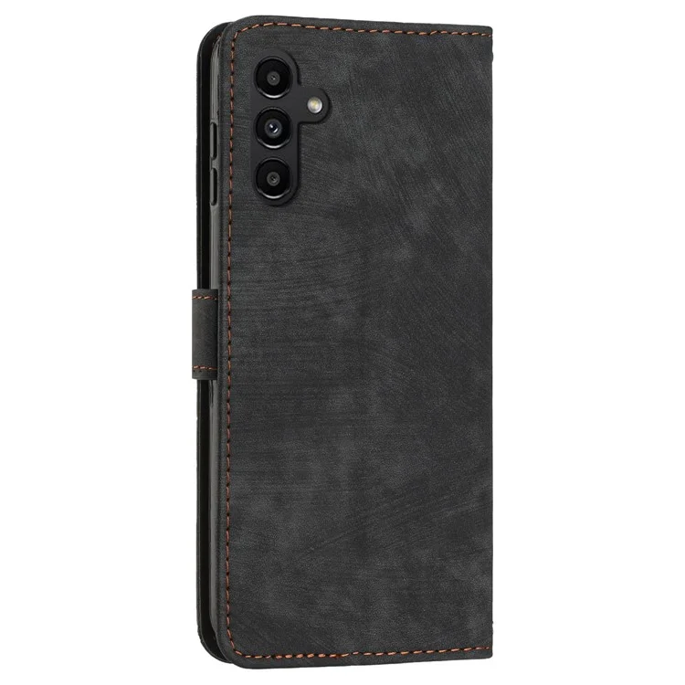 Custodia per telefono in pelle poliuretanica per Samsung Galaxy M15 5G / F15 5G con linee impresse, stand, portafoglio e cover per telefono - Nero