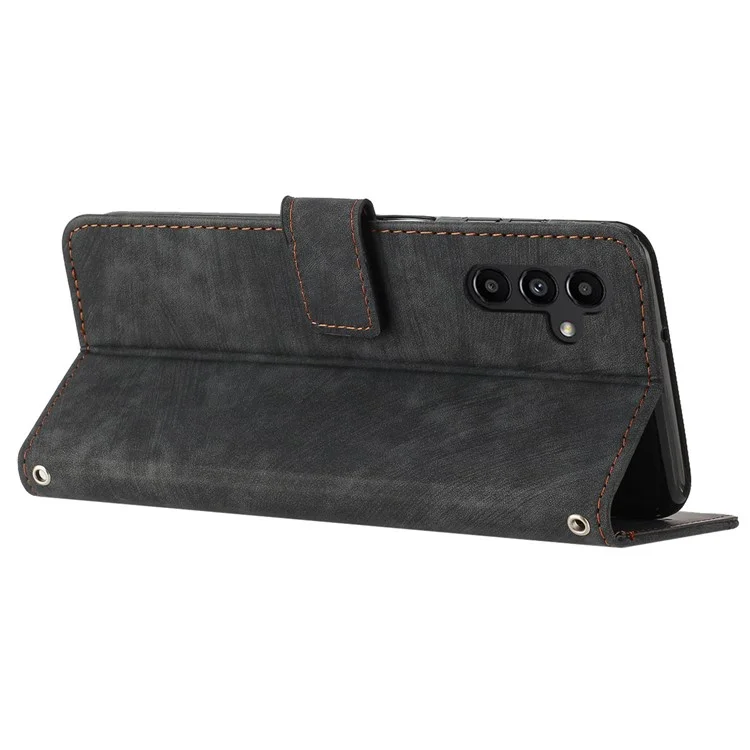 Custodia per telefono in pelle poliuretanica per Samsung Galaxy M15 5G / F15 5G con linee impresse, stand, portafoglio e cover per telefono - Nero