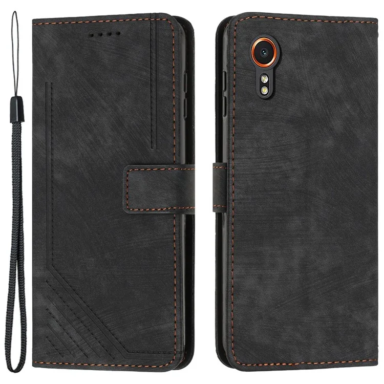 Para Samsung Galaxy Xcover7 Wholesale Phone Cases Lines Imprinted PU Leather Phone Stand Cover - Preto