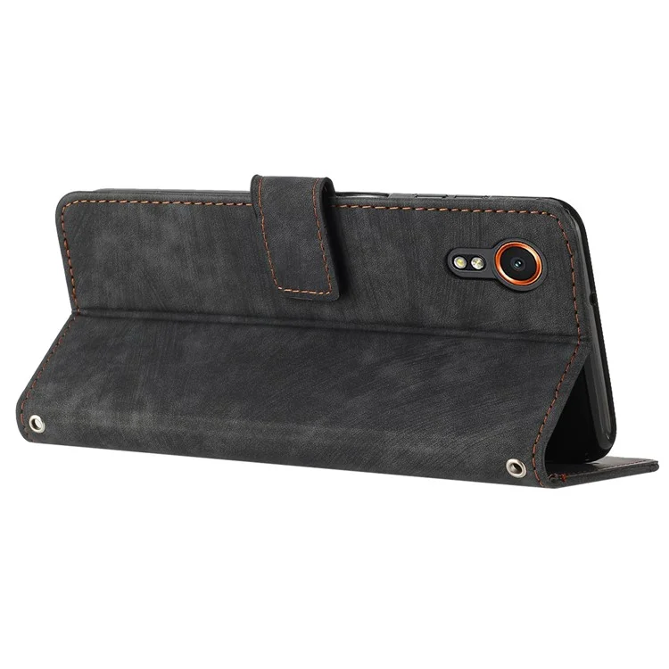 Para Samsung Galaxy Xcover7 Wholesale Phone Cases Lines Imprinted PU Leather Phone Stand Cover - Preto